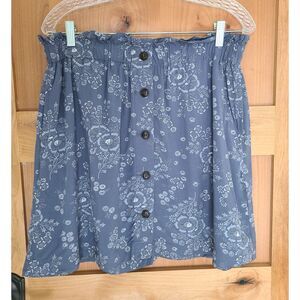 Madewell Blue Floral Paperbag Mini Skirt LARGE Pockets Button Front Feminine‎ L